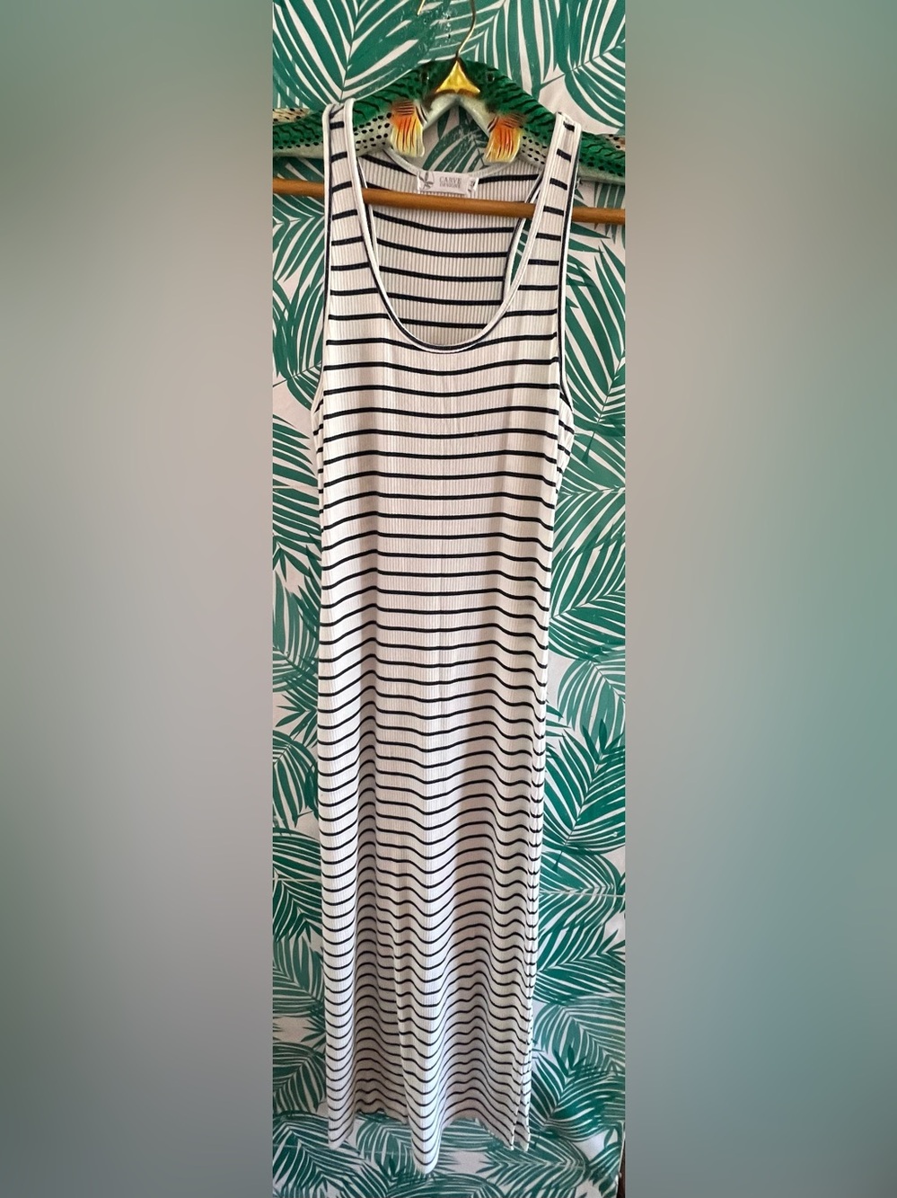 Carve Designs Isa Rib Sleeveless Black & White Striped Tank Maxi Dress Sz S
